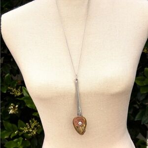 Handcrafted Long Spoon Pendant Necklace with Two-Tone collage Accent
